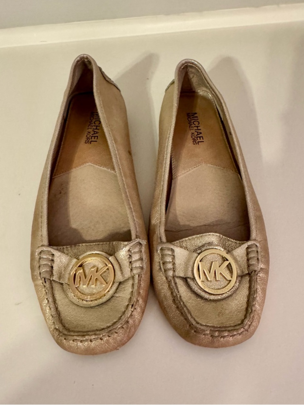 Michael Kors Women's Metallic Champagne MK Logo Loafers
